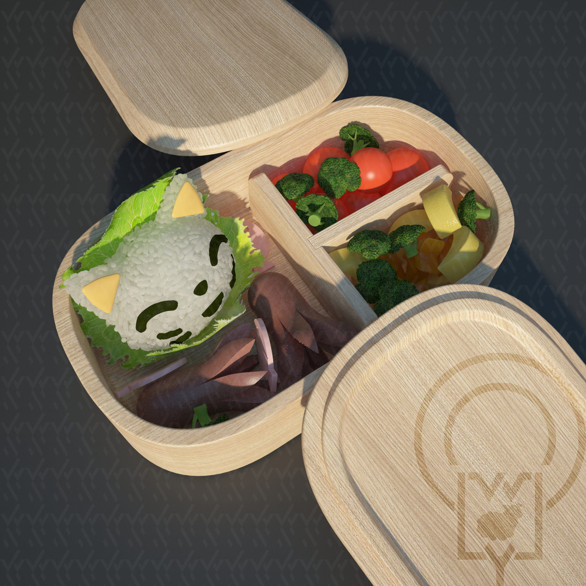 Bento box Cat Onigiri Chamfer Edge 3D model_15