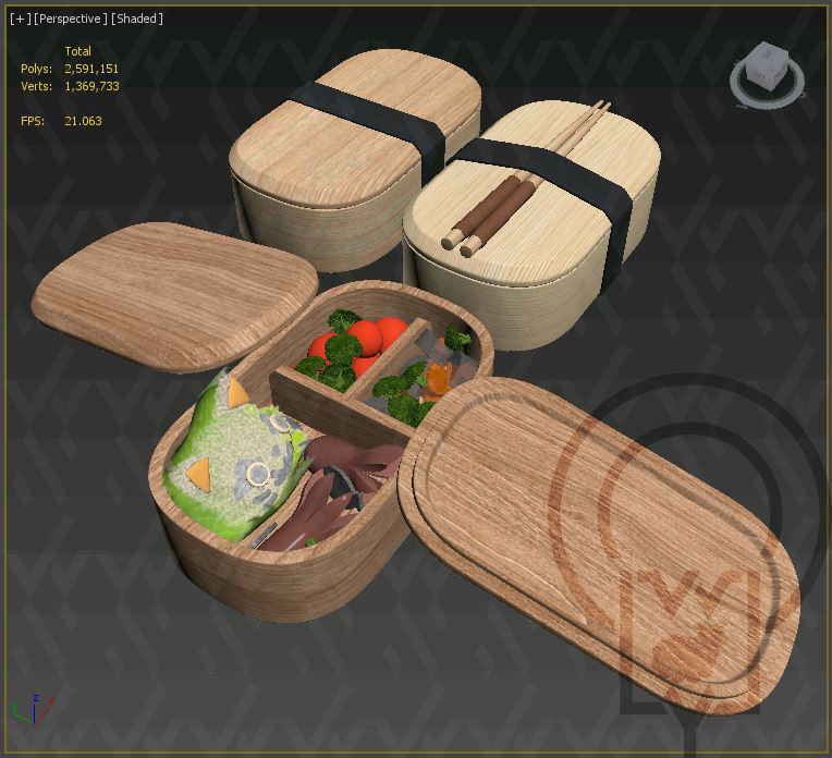 Bento box Cat Onigiri Chamfer Edge 3D model_32