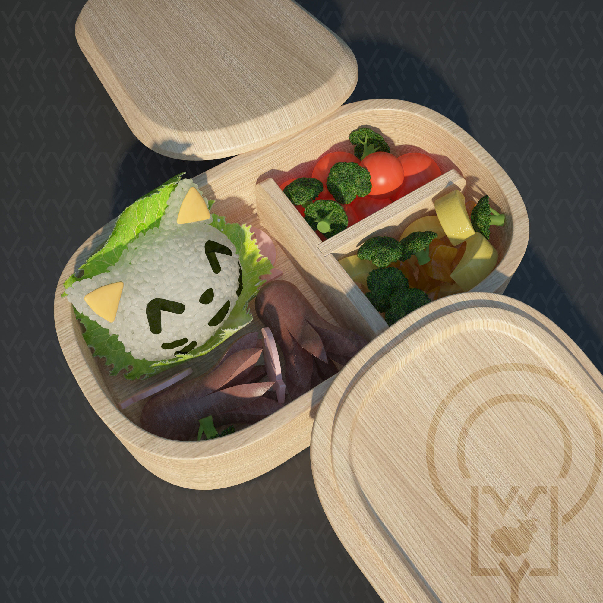 Bento box Cat Onigiri Chamfer Edge 3D model_16