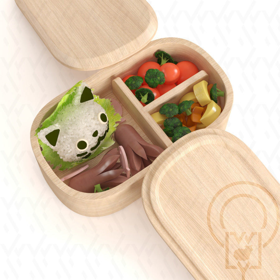 Bento box Cat Onigiri Chamfer Edge 3D model_7