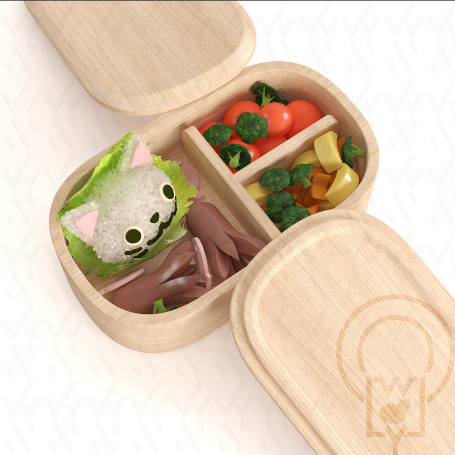 Bento box Cat Onigiri Chamfer Edge 3D model_8