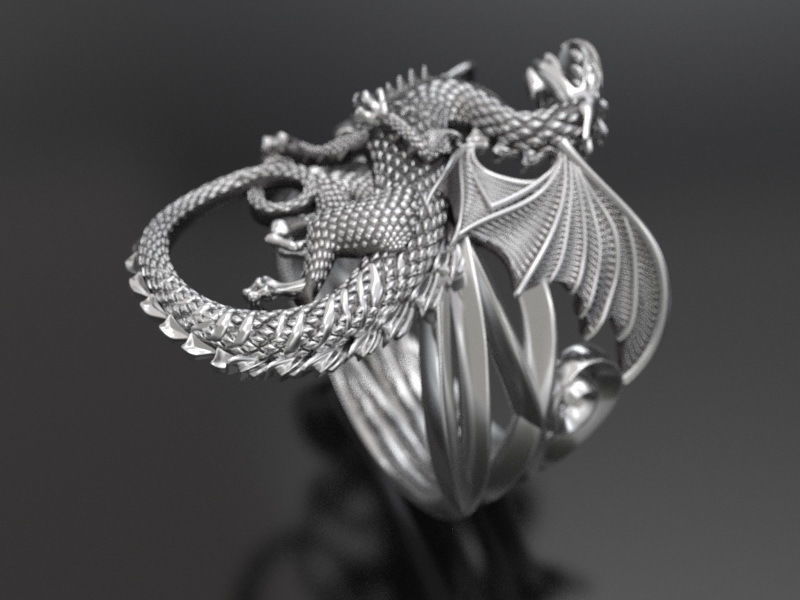 whitby-wyrm dragon ring 3D print model_2