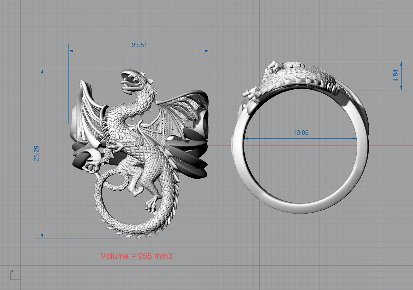 whitby-wyrm dragon ring 3D print model_8
