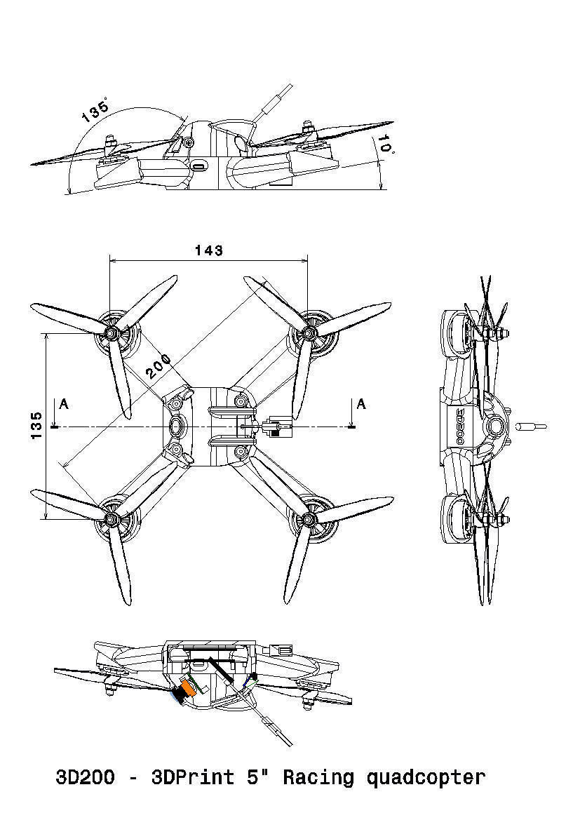 3D200 -  Racing quadcopter 3D print model  3D print model_9