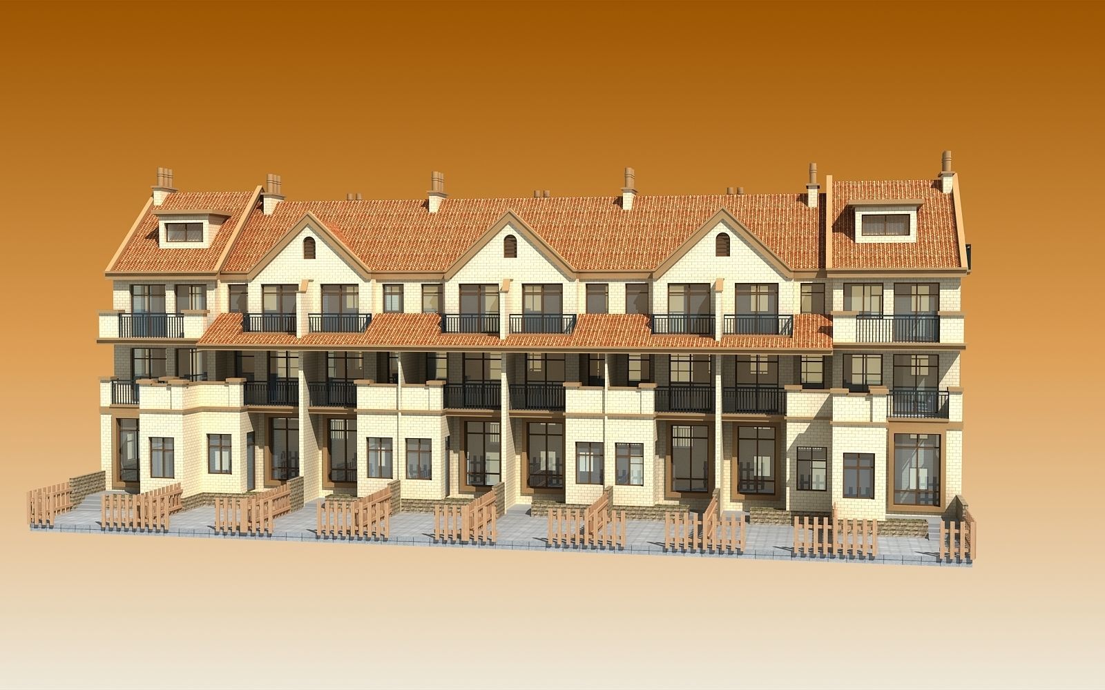 TOWN HOUSES  Low-poly 3D model_7