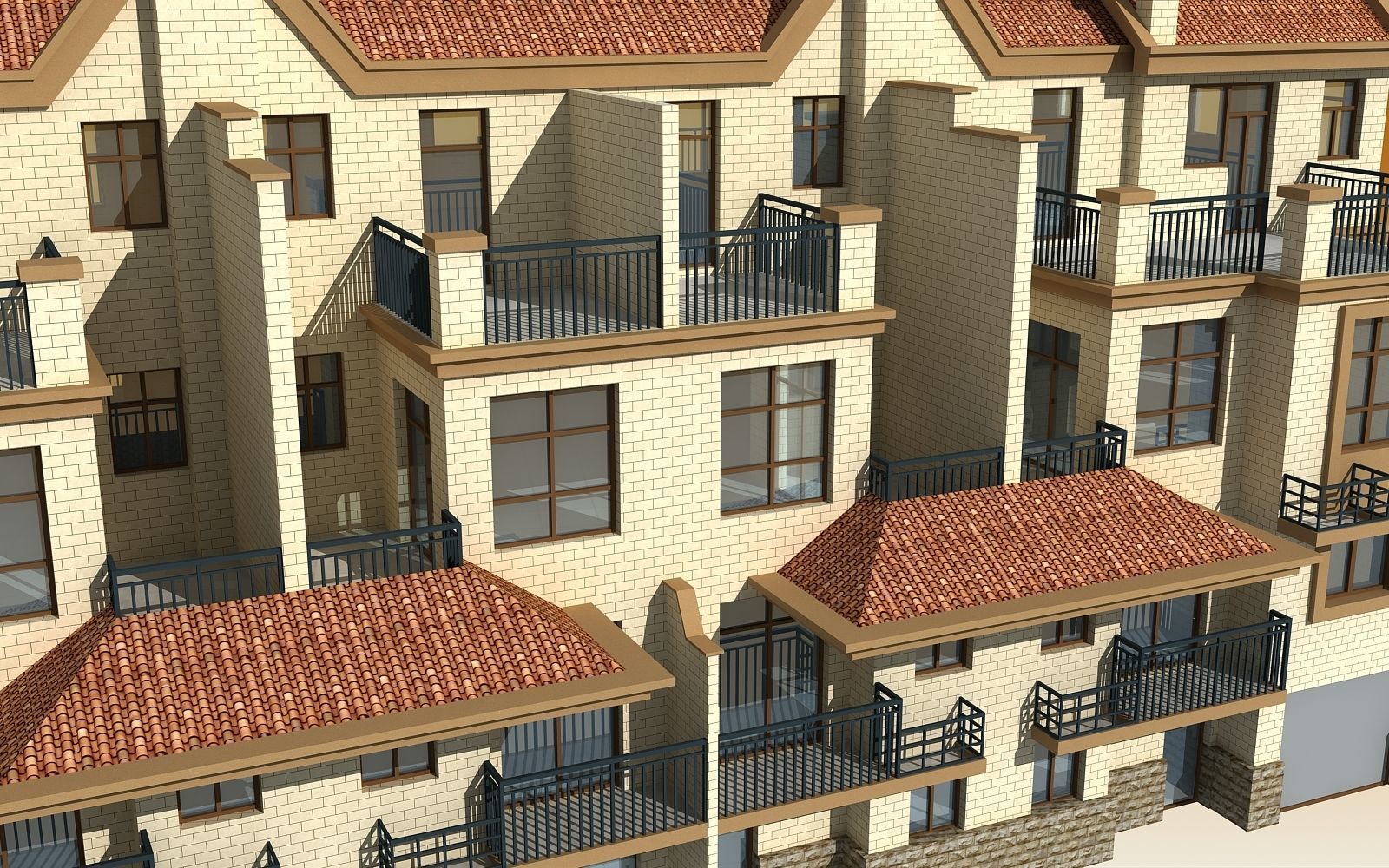 TOWN HOUSES  Low-poly 3D model_4