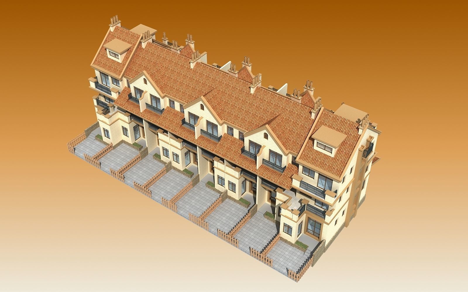 TOWN HOUSES  Low-poly 3D model_1