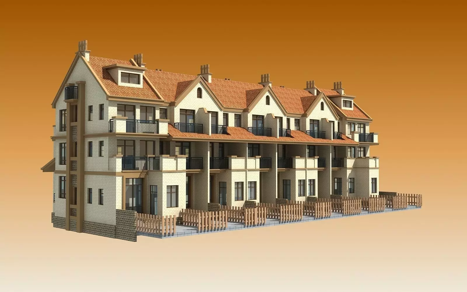 TOWN HOUSES  Low-poly 3D model_0