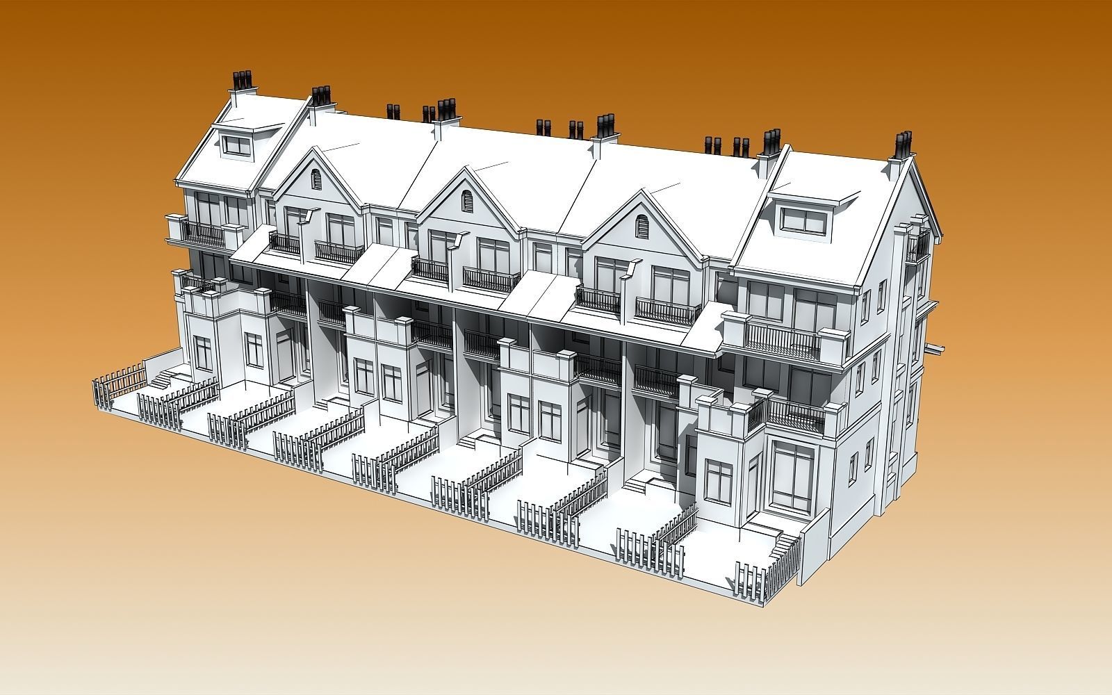 TOWN HOUSES  Low-poly 3D model_8