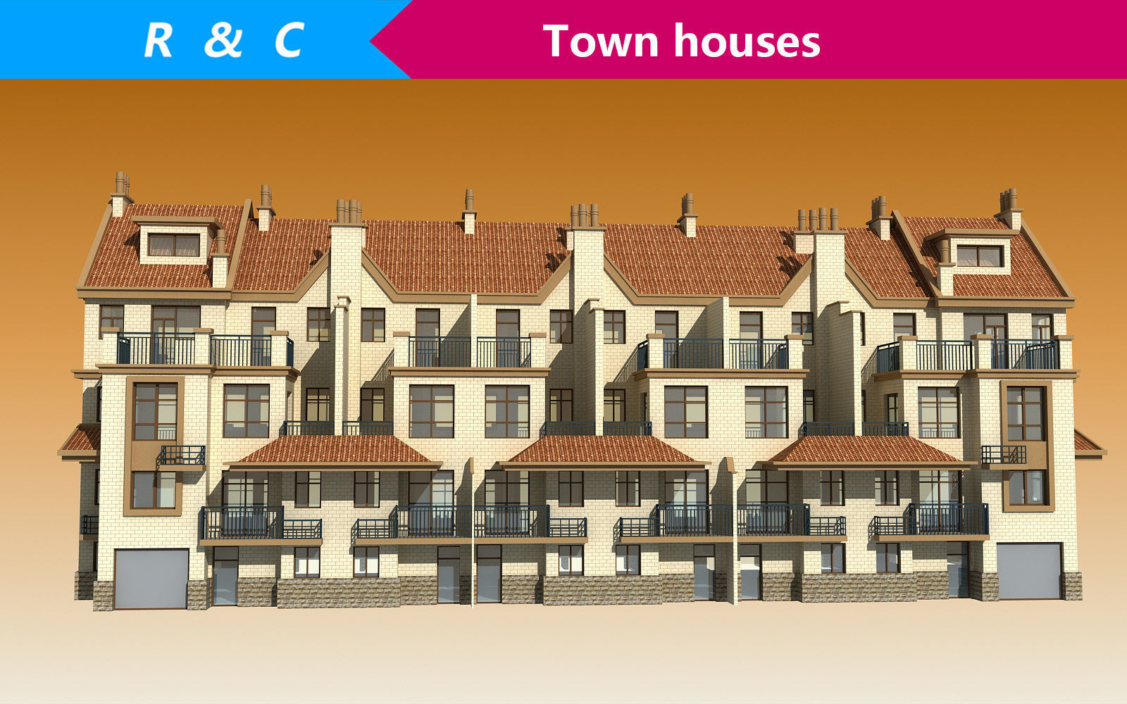 TOWN HOUSES  Low-poly 3D model_2