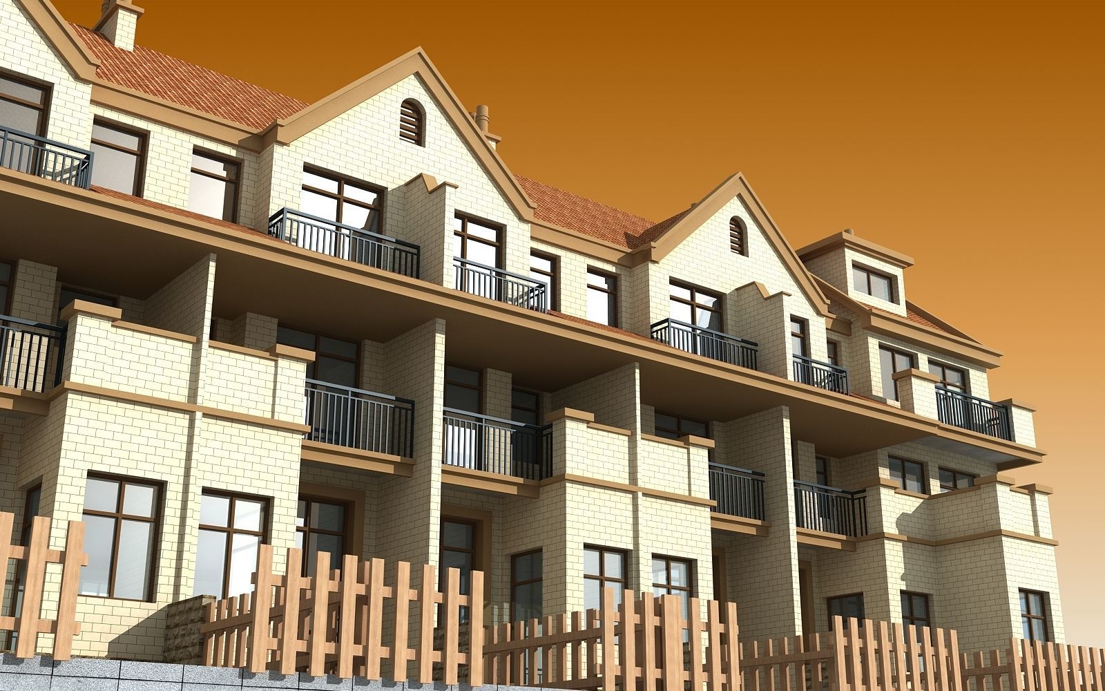 TOWN HOUSES  Low-poly 3D model_6