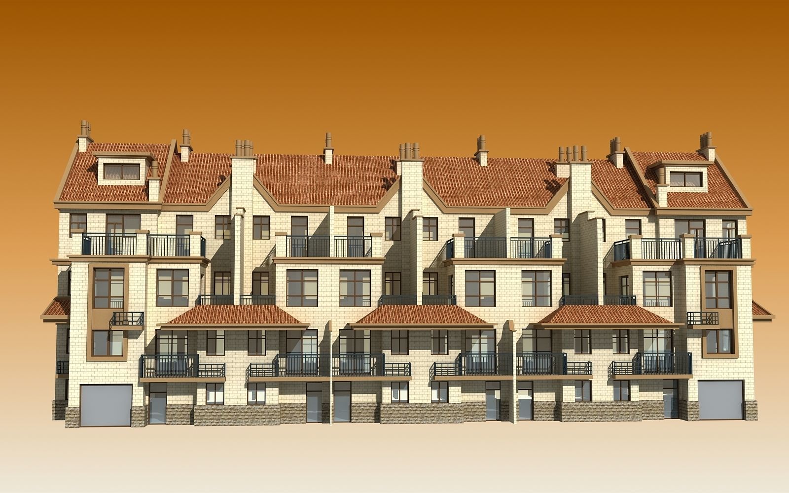 TOWN HOUSES  Low-poly 3D model_3