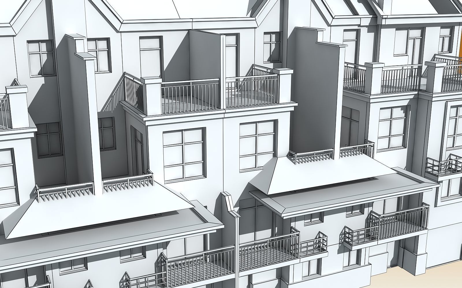 TOWN HOUSES  Low-poly 3D model_5