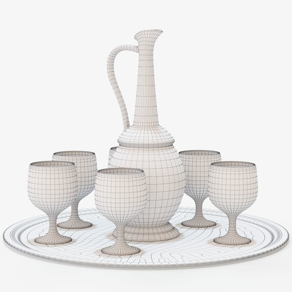 A tray with a jug and cups 3D model_5