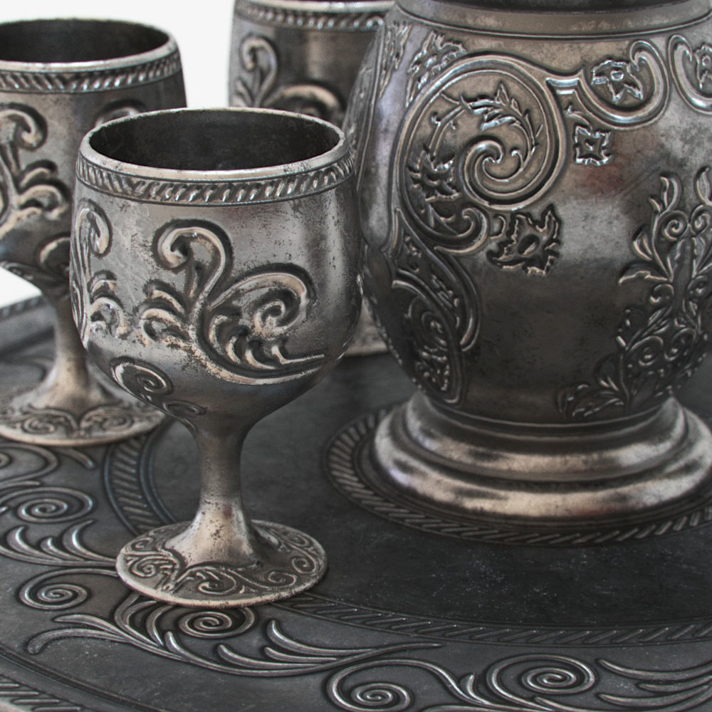 A tray with a jug and cups 3D model_1