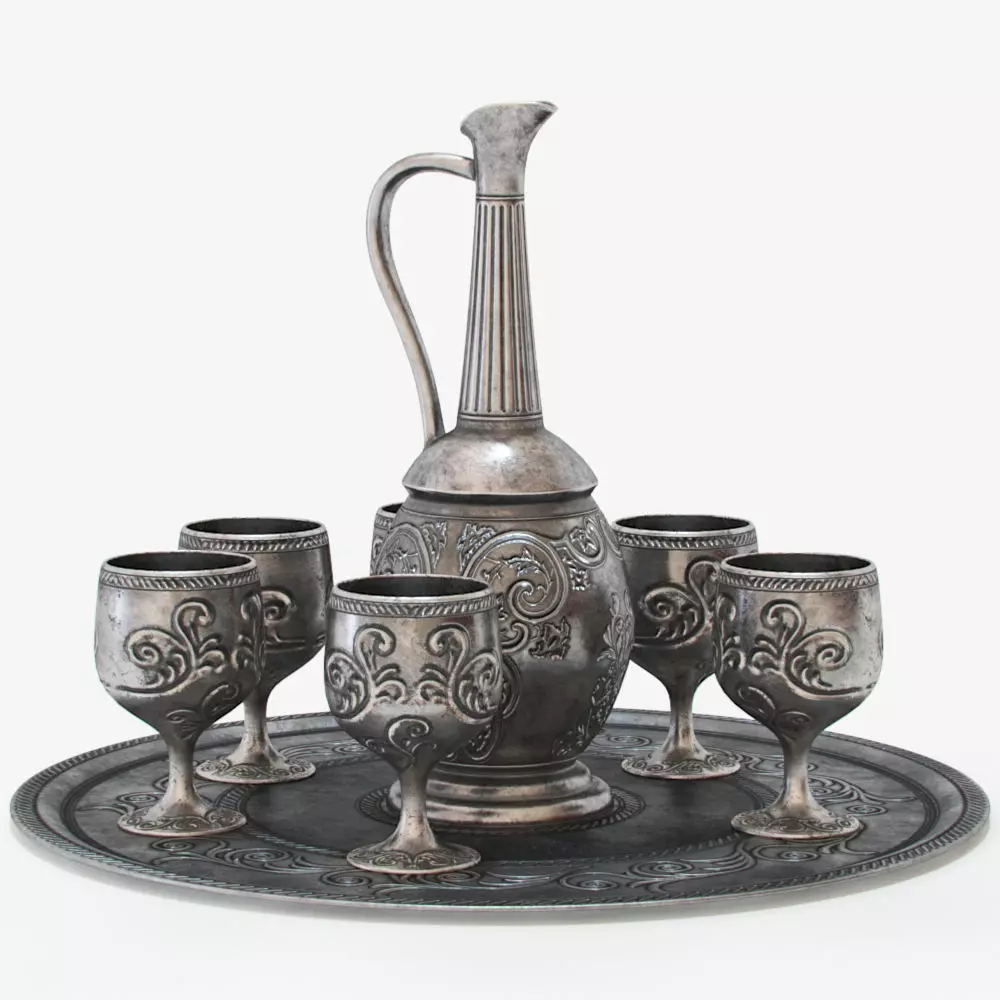 A tray with a jug and cups 3D model_0