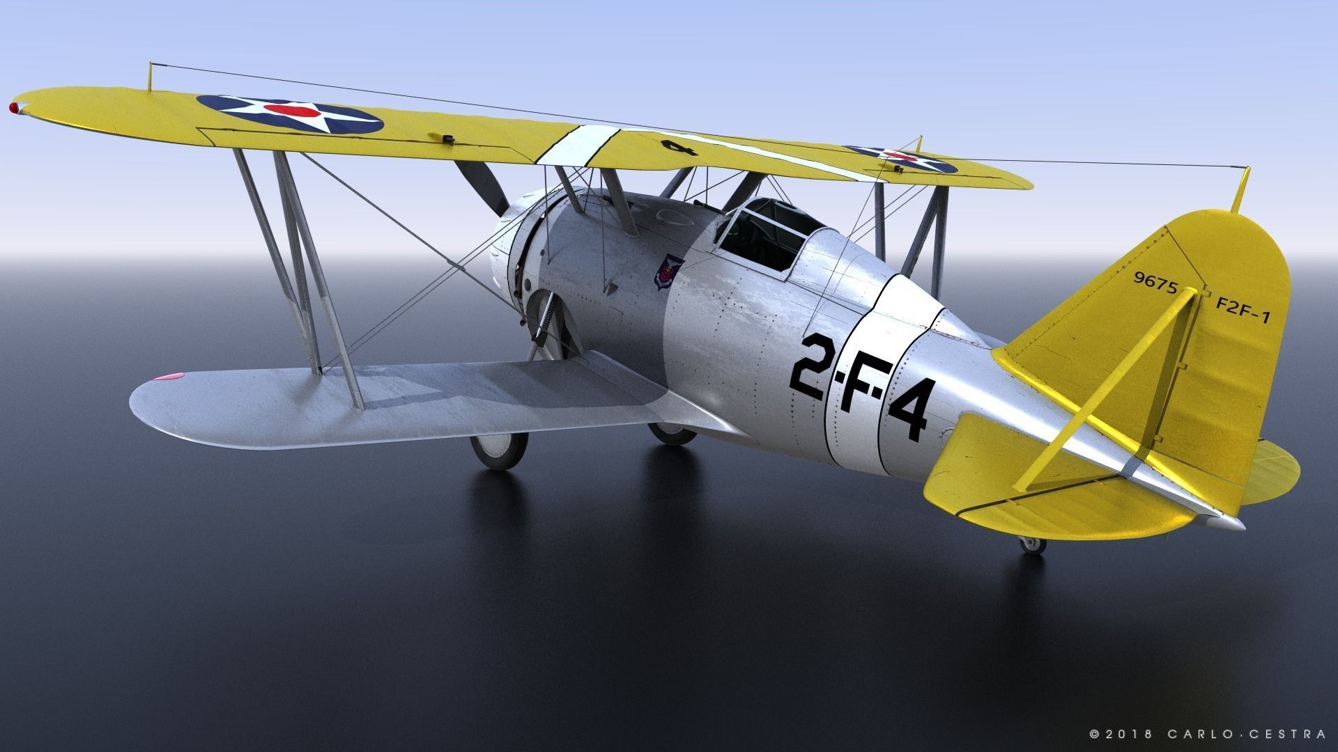 F2F-1 USS Lexington CV-2 1937 Low-poly 3D model_1