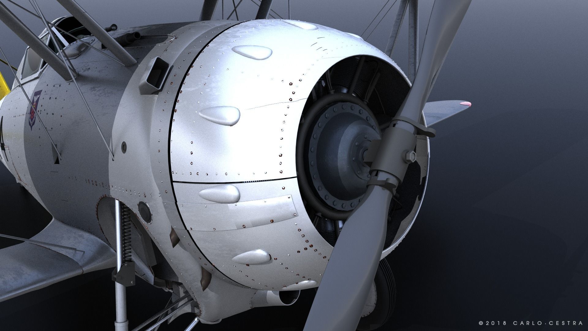 F2F-1 USS Lexington CV-2 1937 Low-poly 3D model_5