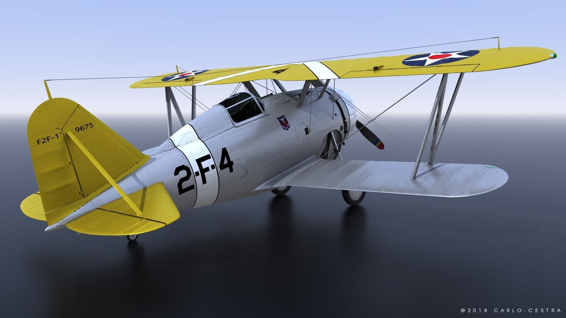 F2F-1 USS Lexington CV-2 1937 Low-poly 3D model_2