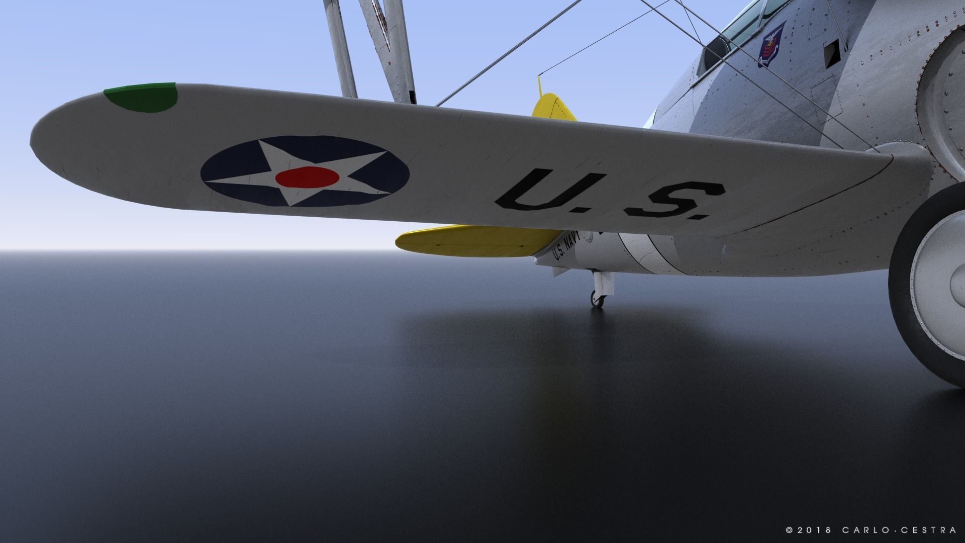 F2F-1 USS Lexington CV-2 1937 Low-poly 3D model_7