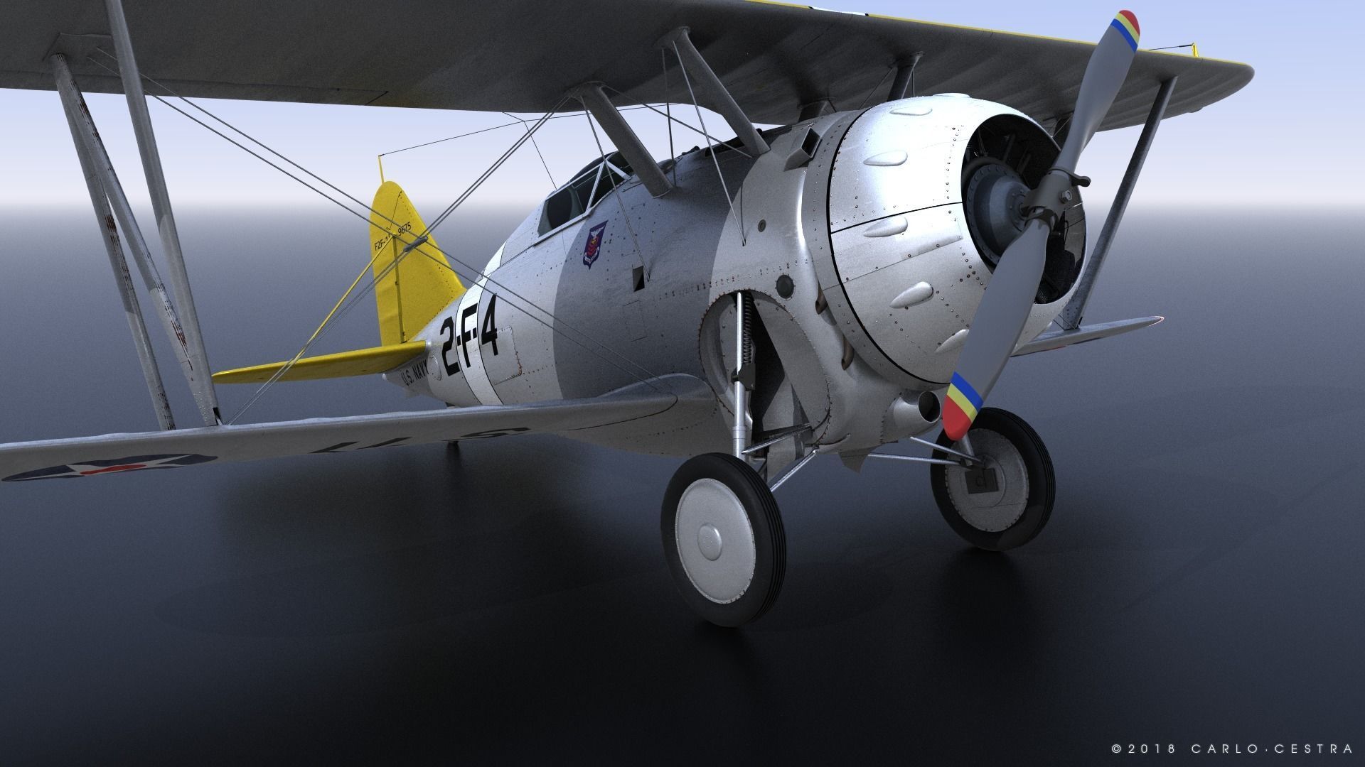 F2F-1 USS Lexington CV-2 1937 Low-poly 3D model_16
