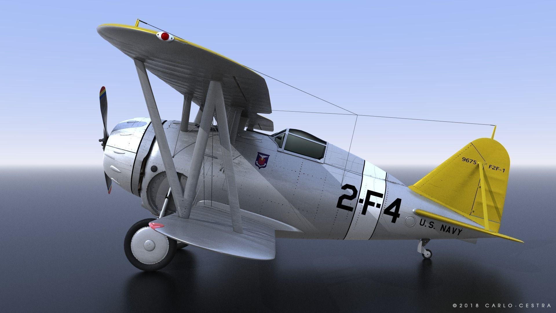 F2F-1 USS Lexington CV-2 1937 Low-poly 3D model_12