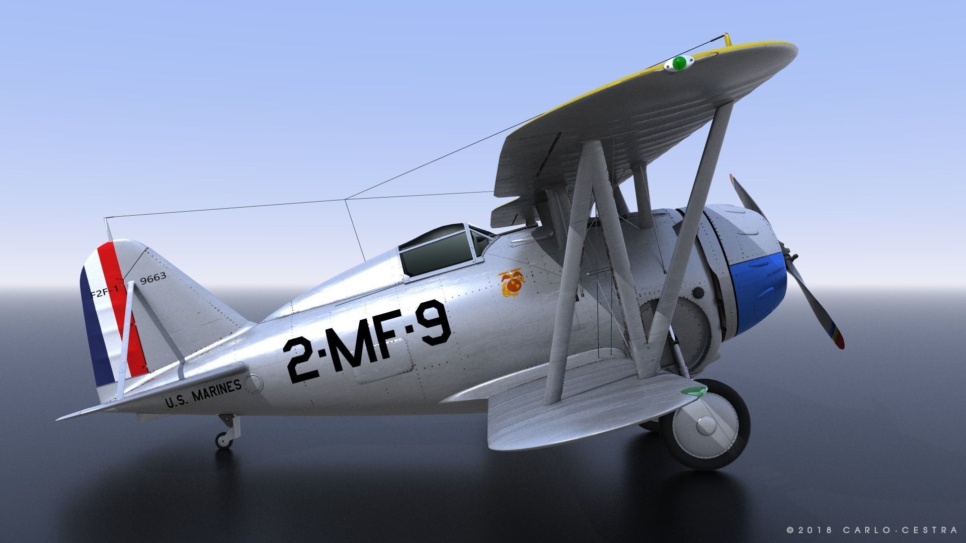 F2F-1 US Marines 1939 Low-poly 3D model_16
