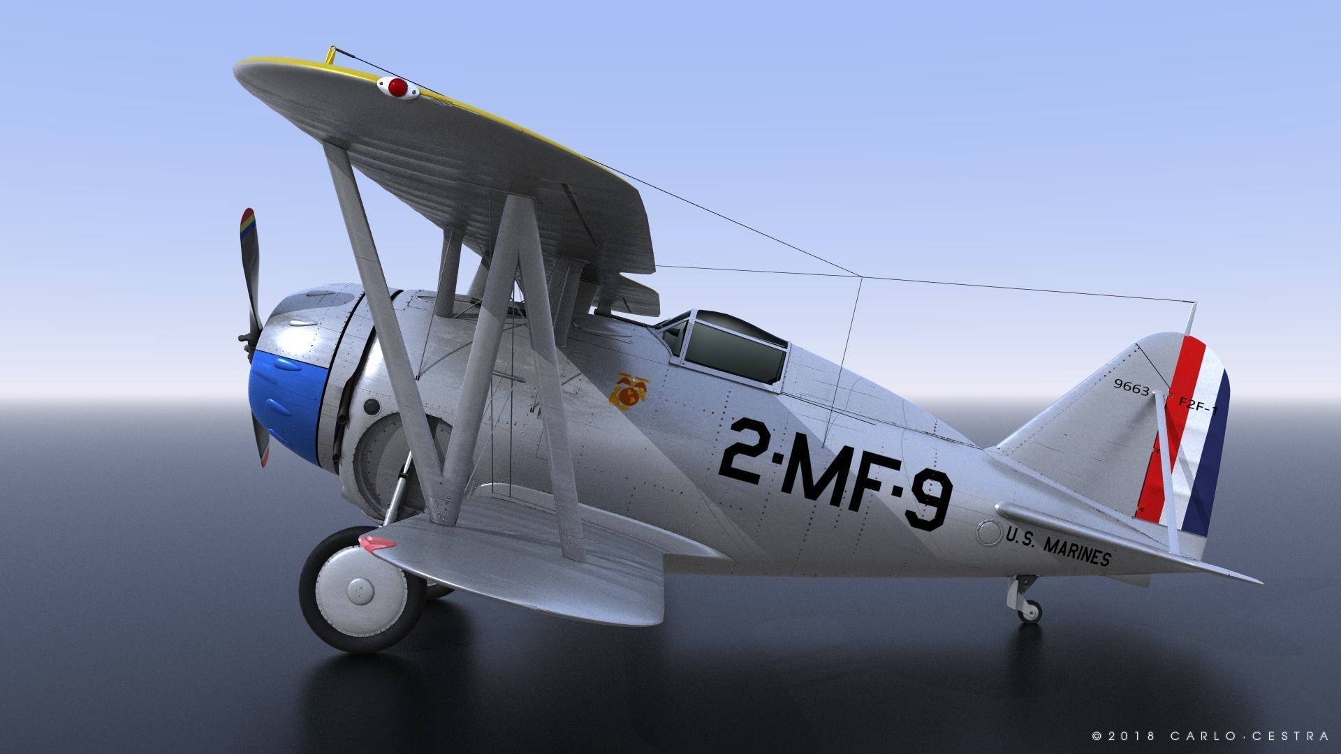 F2F-1 US Marines 1939 Low-poly 3D model_14