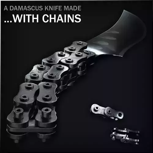 Damascus Knife made with Chains