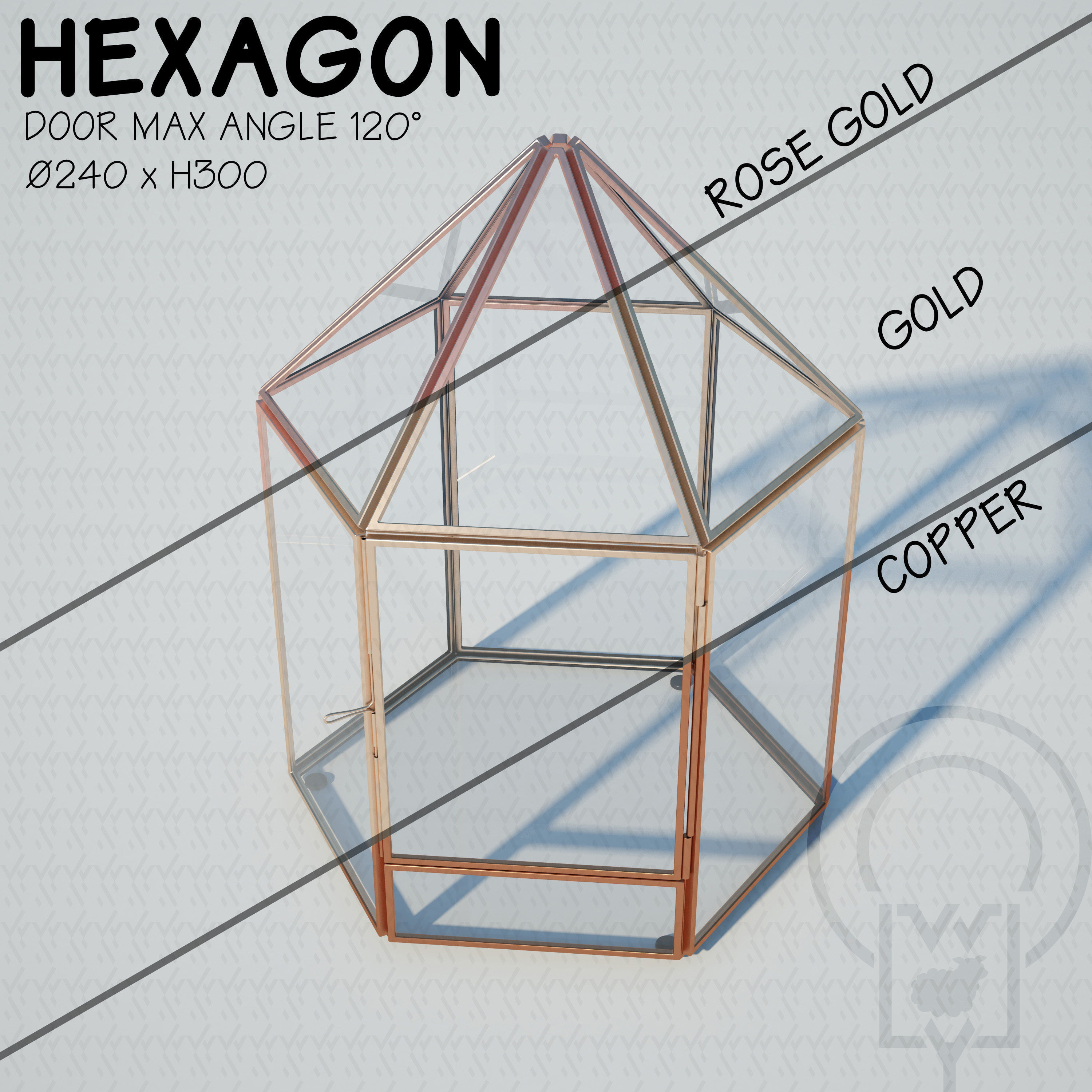 Glass tabletop gazebo Hexagon Low-poly 3D model_6