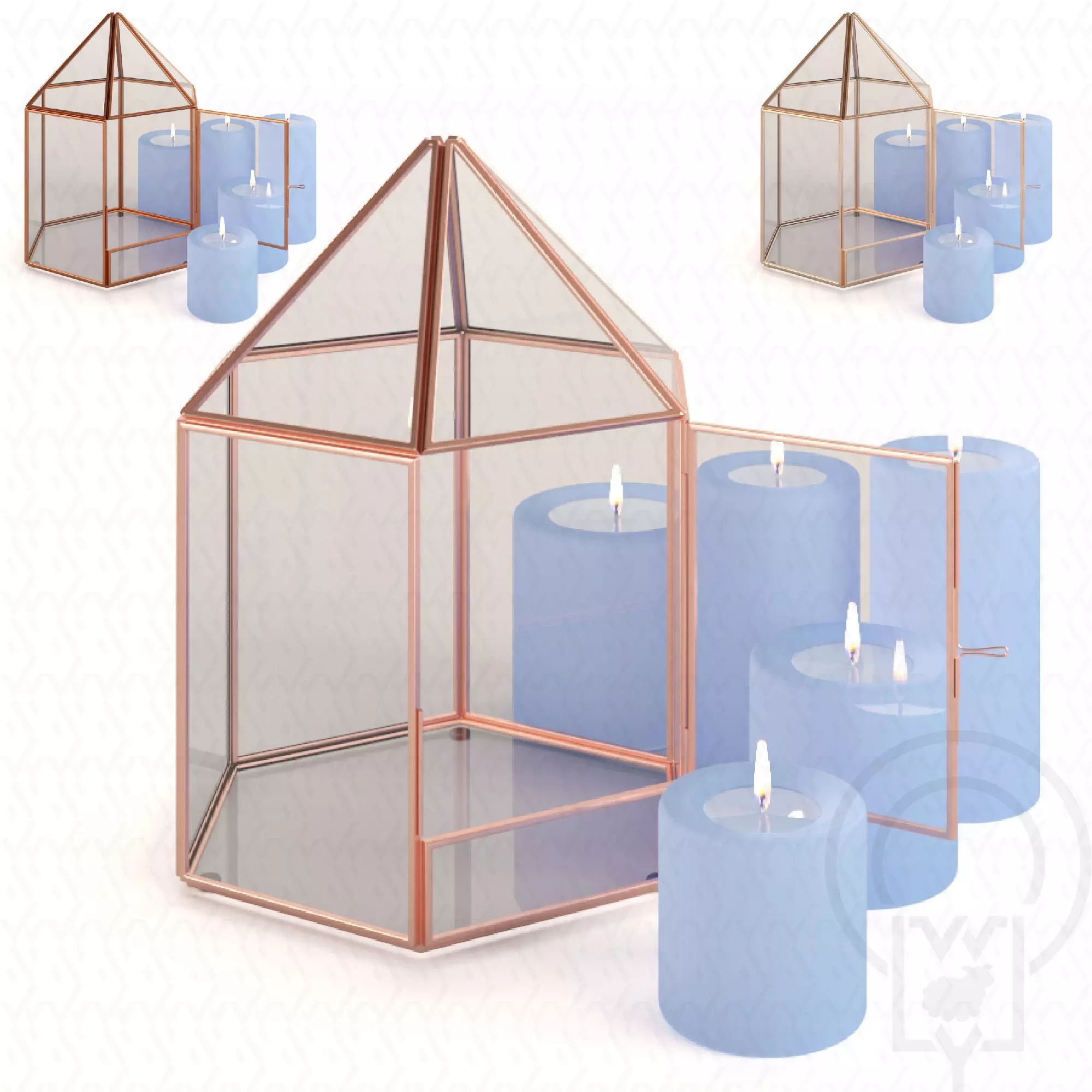 Glass tabletop gazebo Hexagon Low-poly 3D model_0