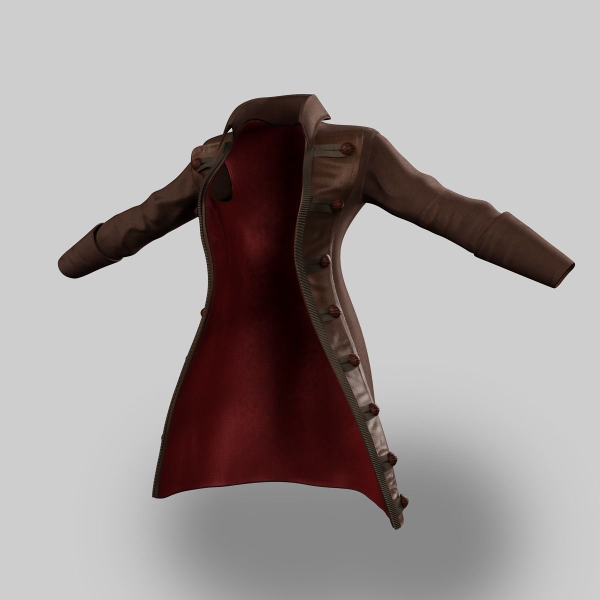 Coat Female Pirate Low-poly 3D model_6