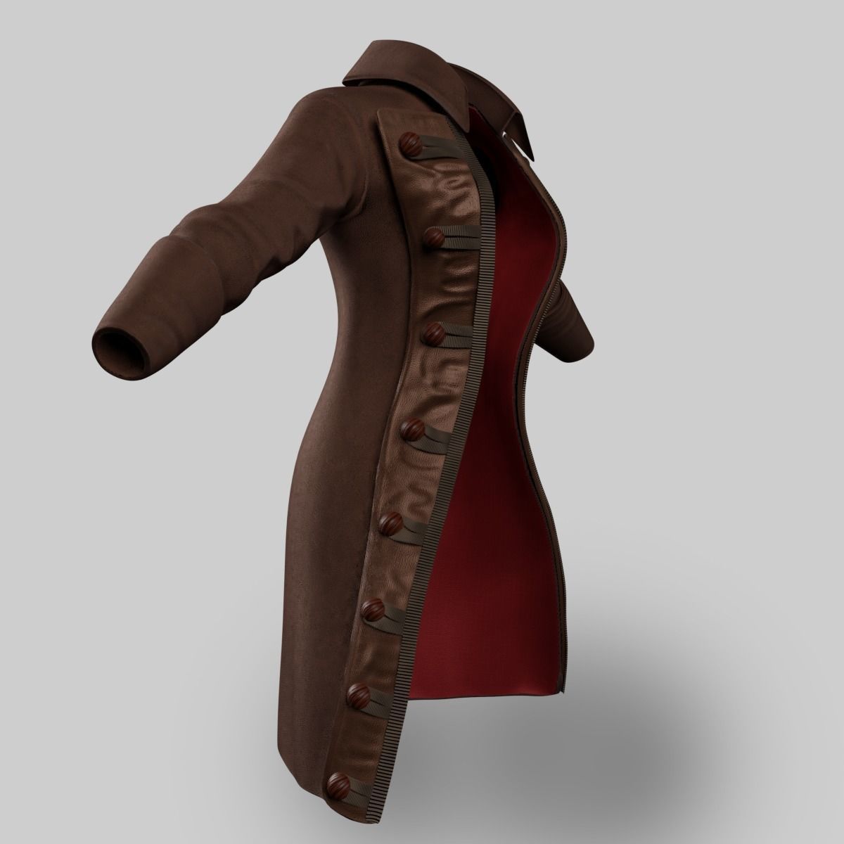Coat Female Pirate Low-poly 3D model_1