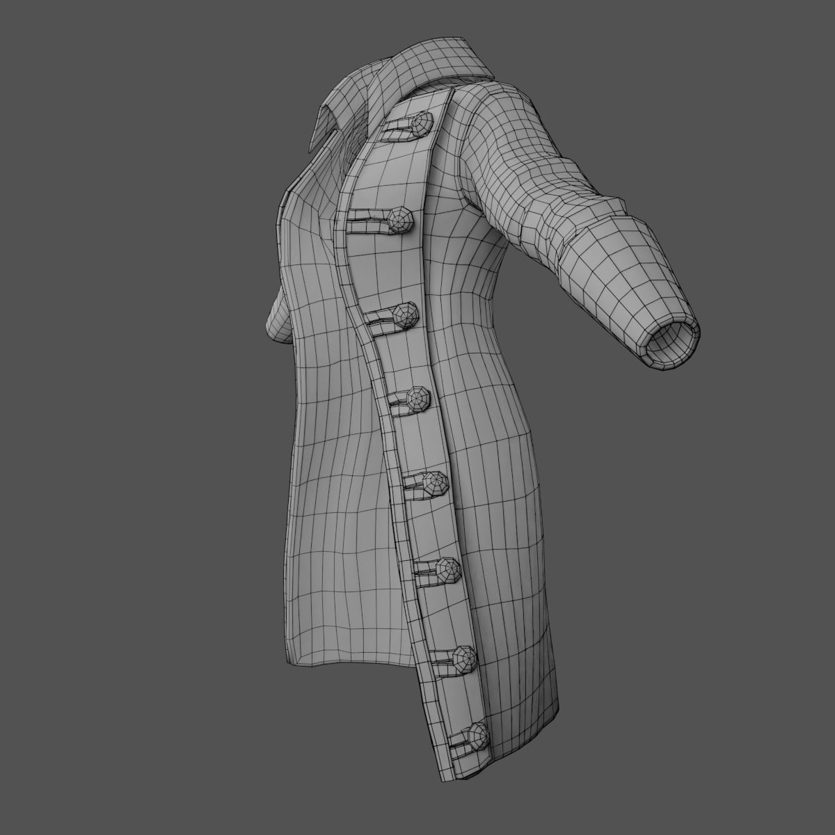Coat Female Pirate Low-poly 3D model_7