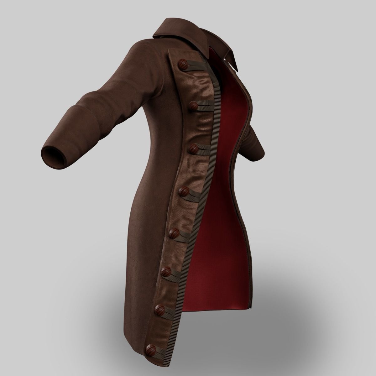 Coat Female Pirate Low-poly 3D model_3