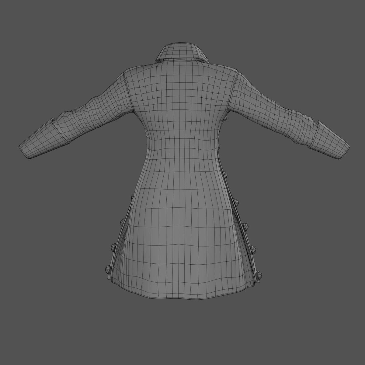 Coat Female Pirate Low-poly 3D model_9