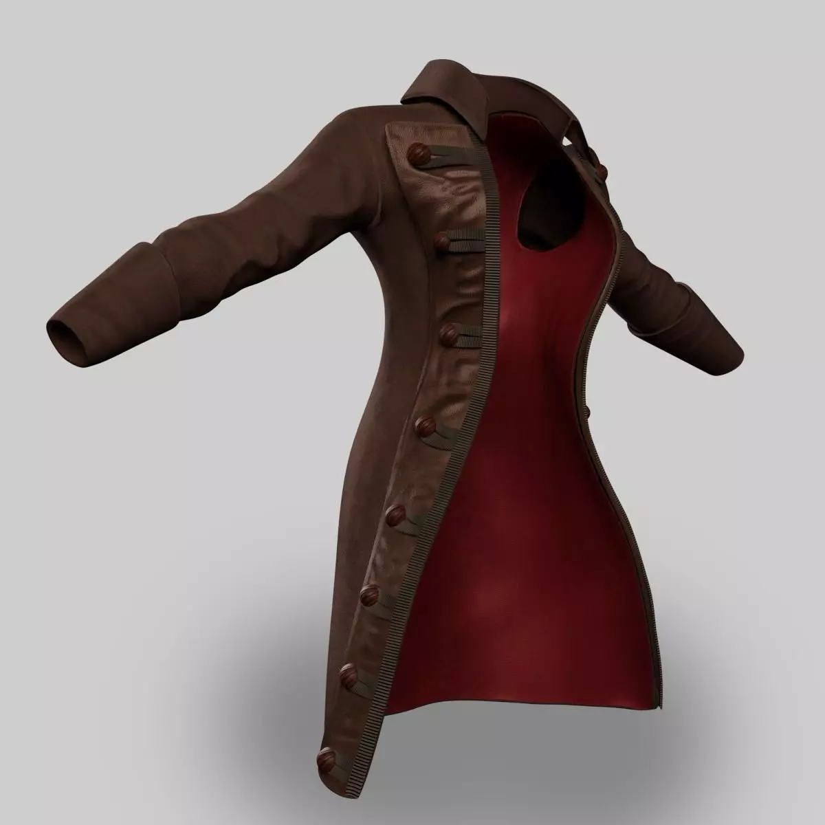 Coat Female Pirate Low-poly 3D model_0
