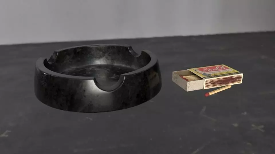 Ashtray and Matchbox 3D model_0