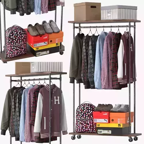 Industrial Clothes Rail Rack 02 3D model