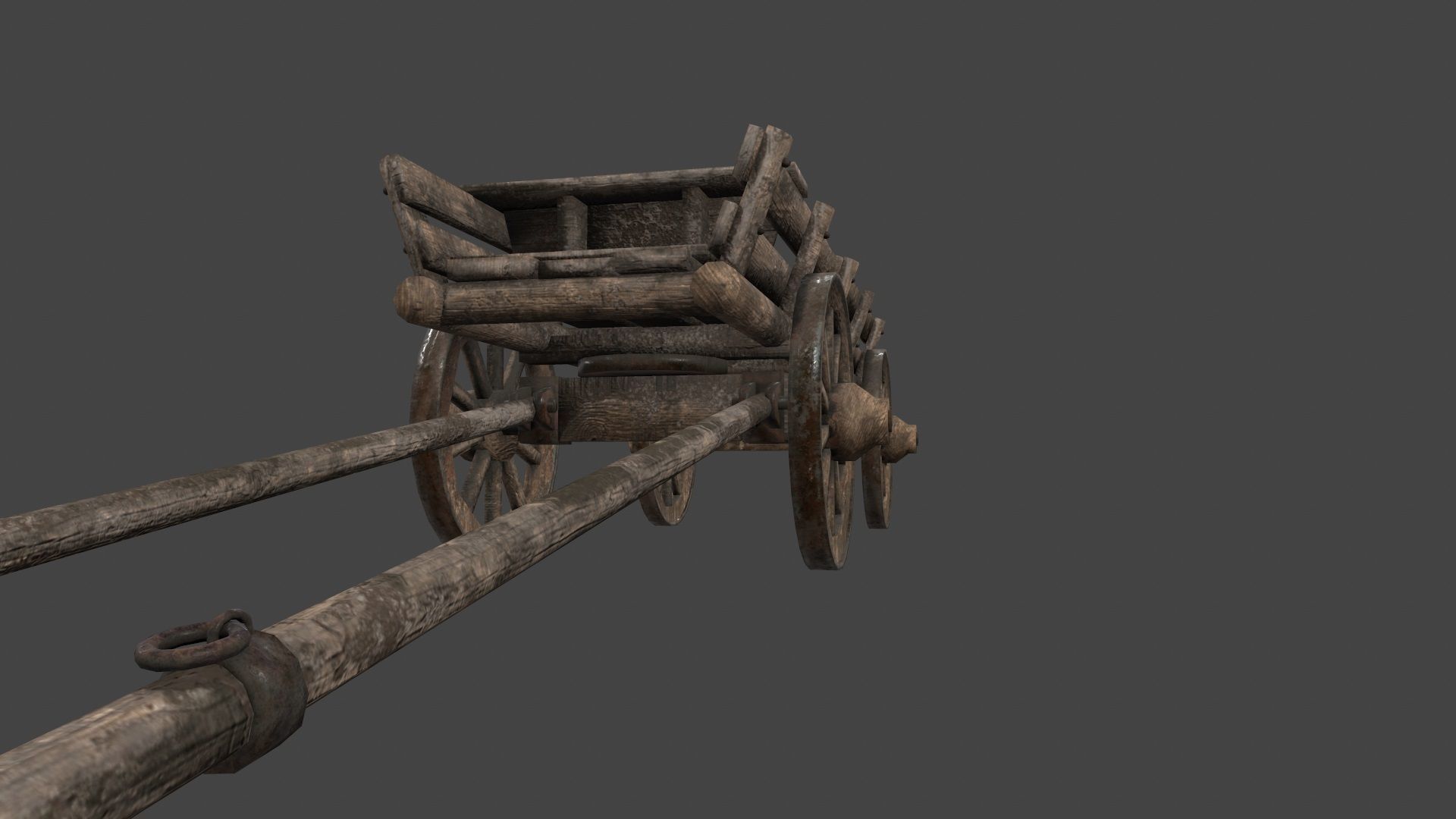Wooden  Cart Low-poly 3D model_7