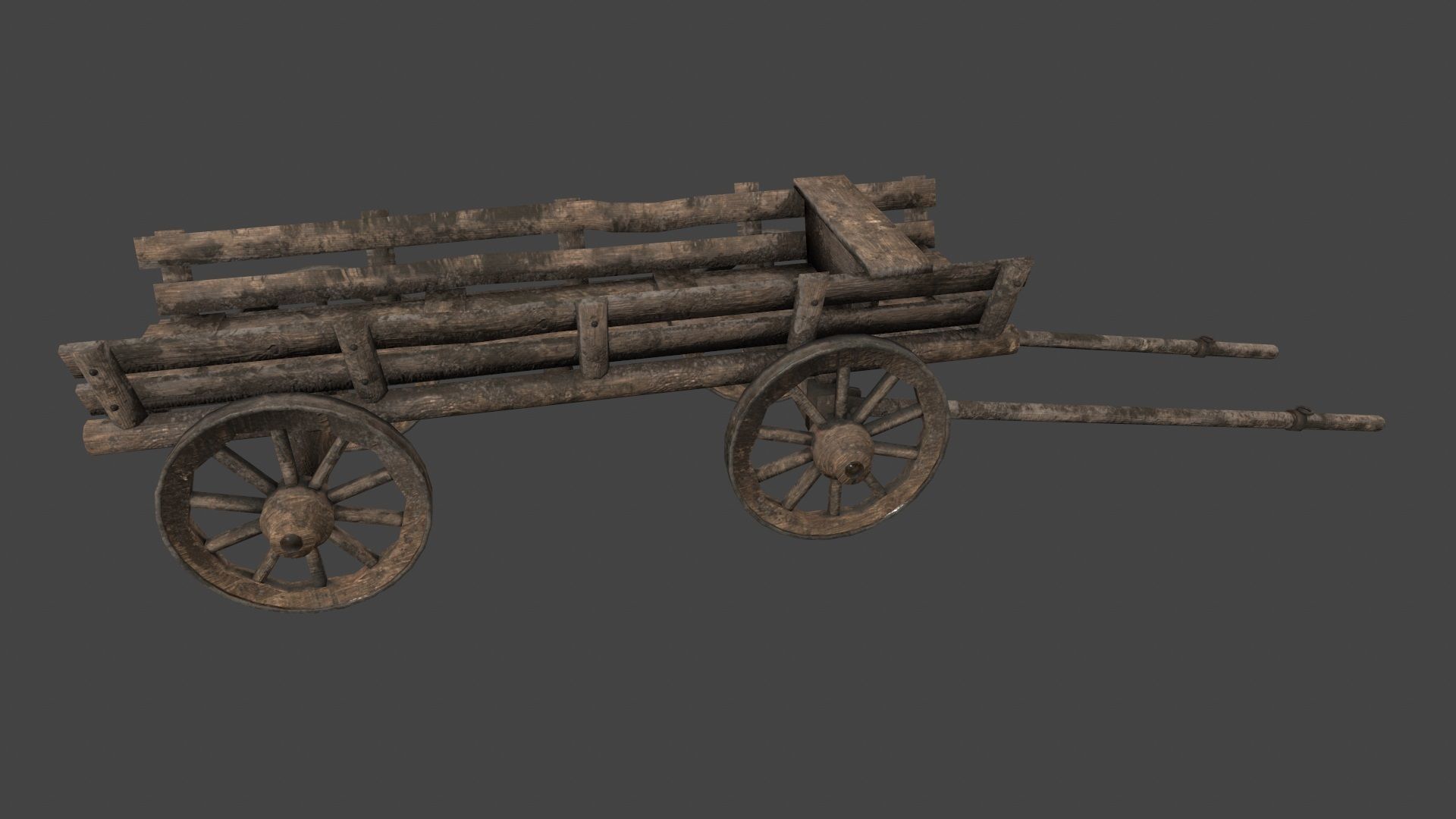 Wooden  Cart Low-poly 3D model_4