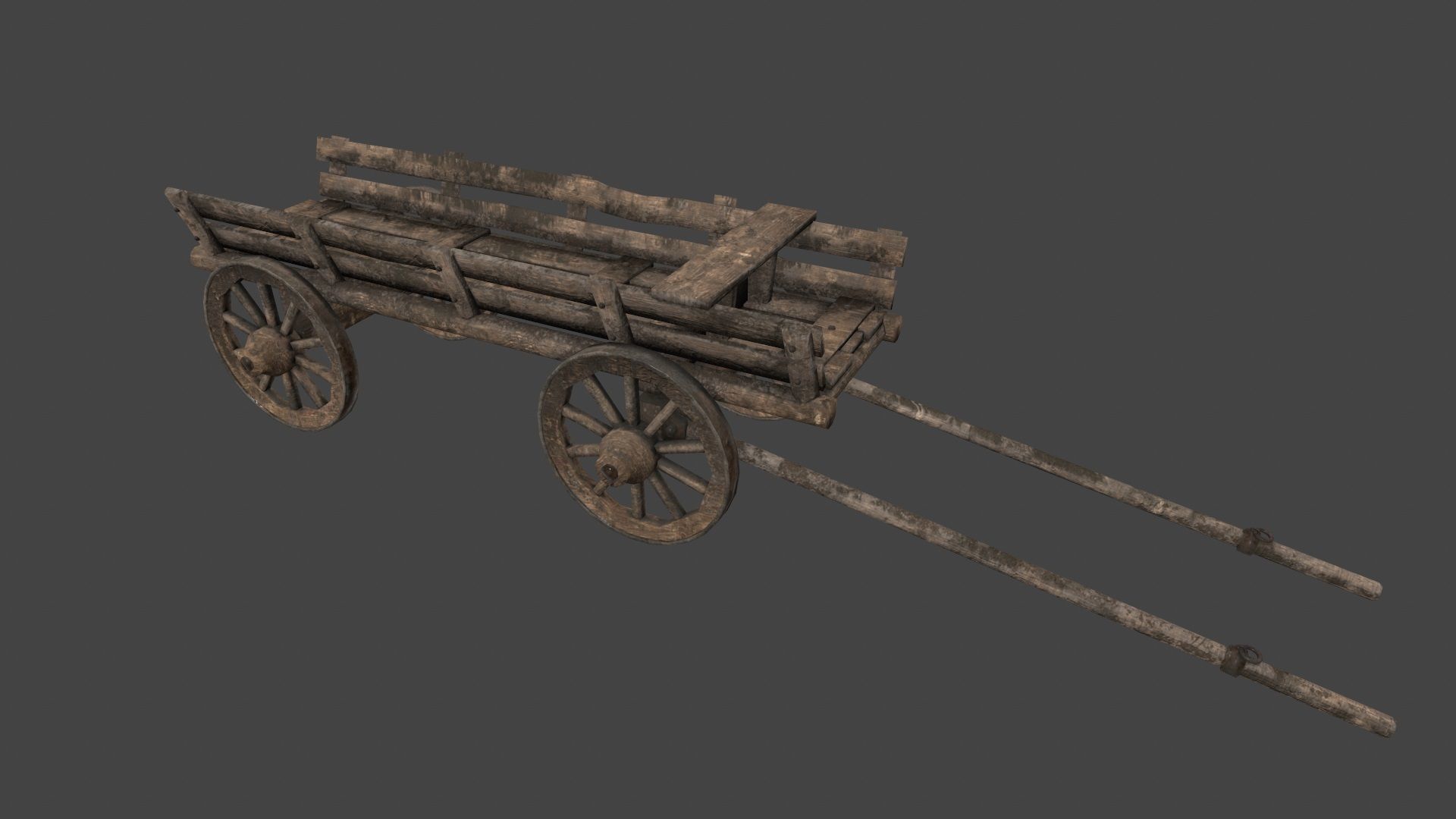 Wooden  Cart Low-poly 3D model_3