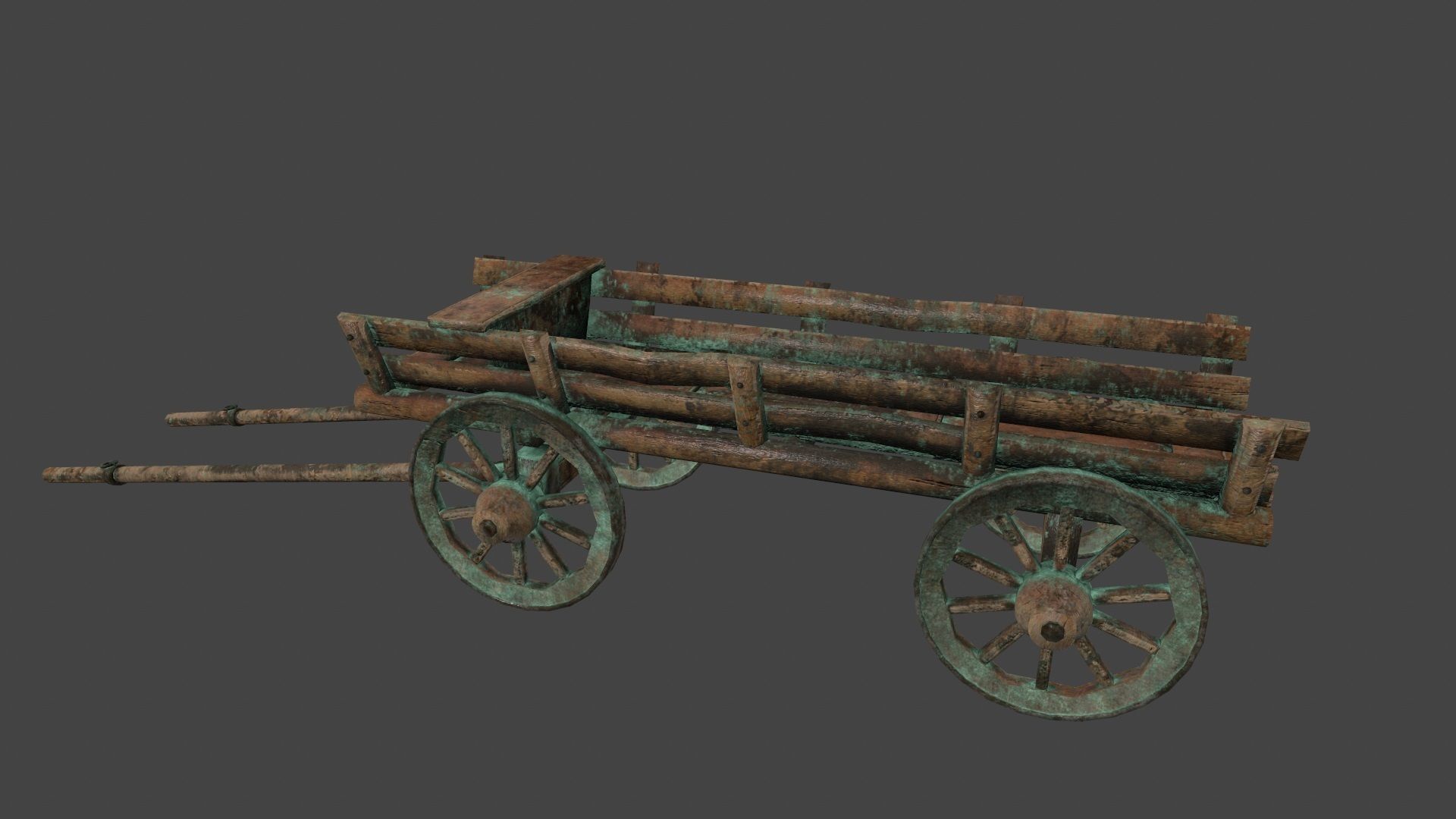 Wooden Cart Low-poly 3D model_1