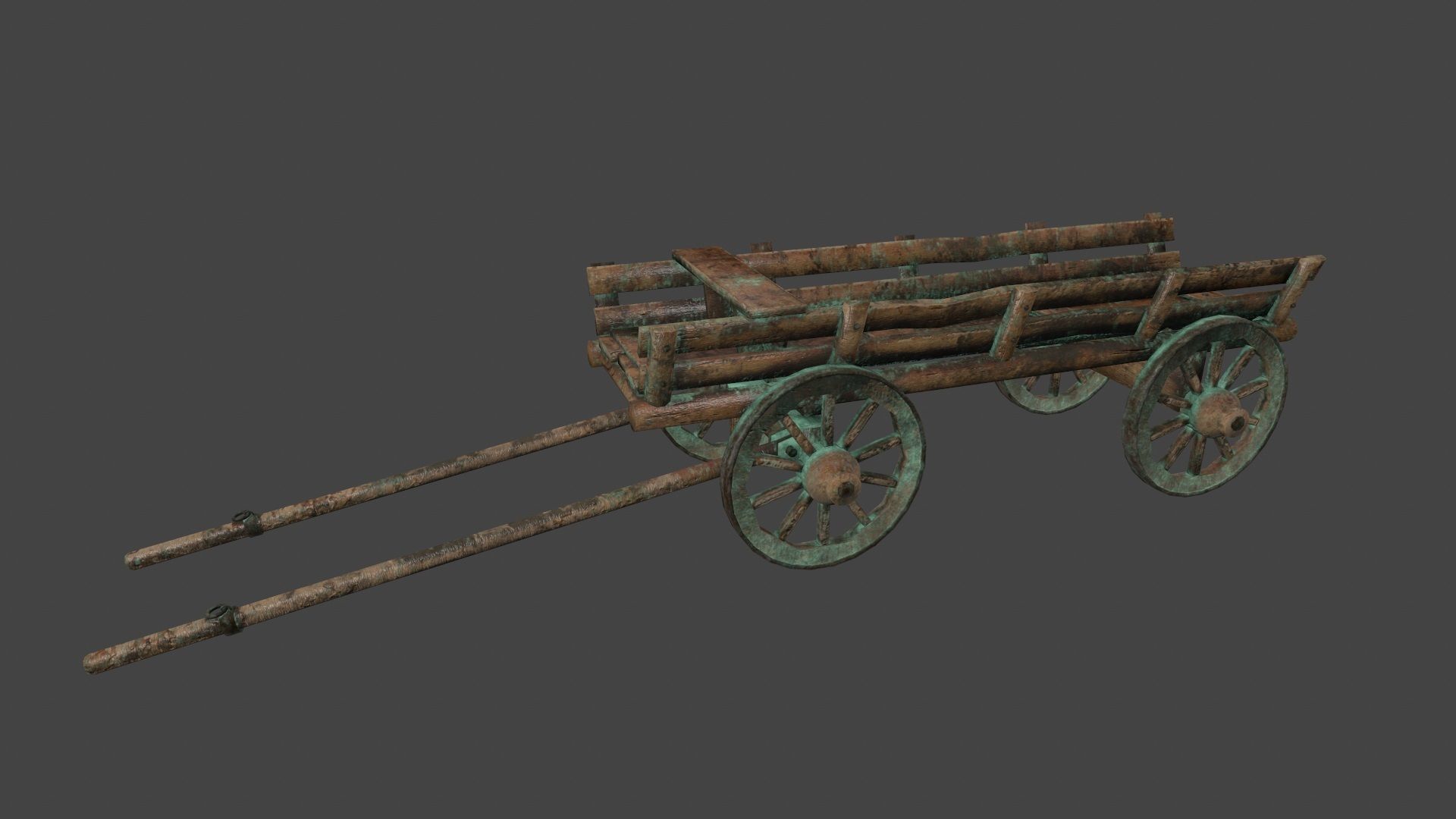 Wooden Cart Low-poly 3D model_2