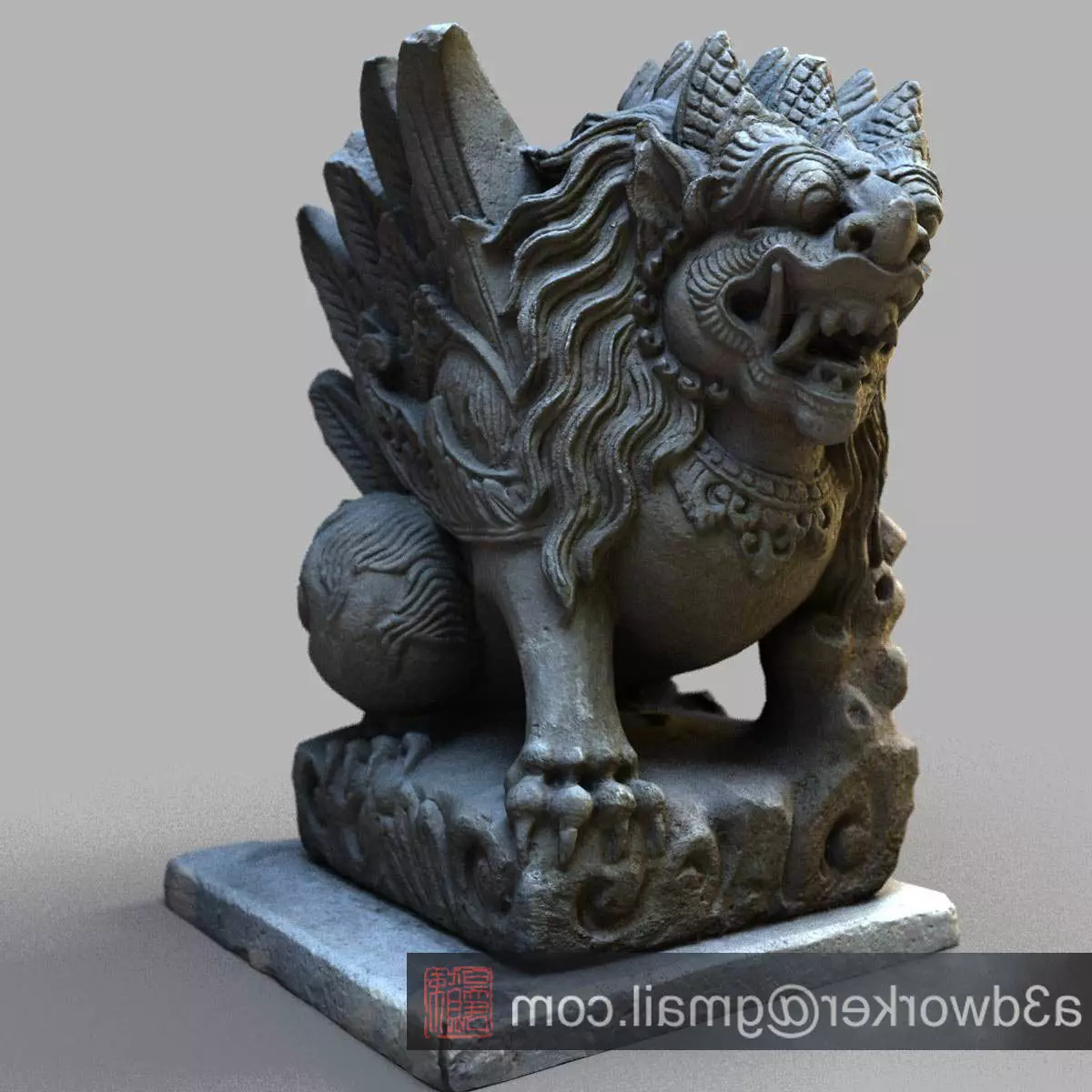 Bali-statue-017 stone statue with wings Low-poly 3D model