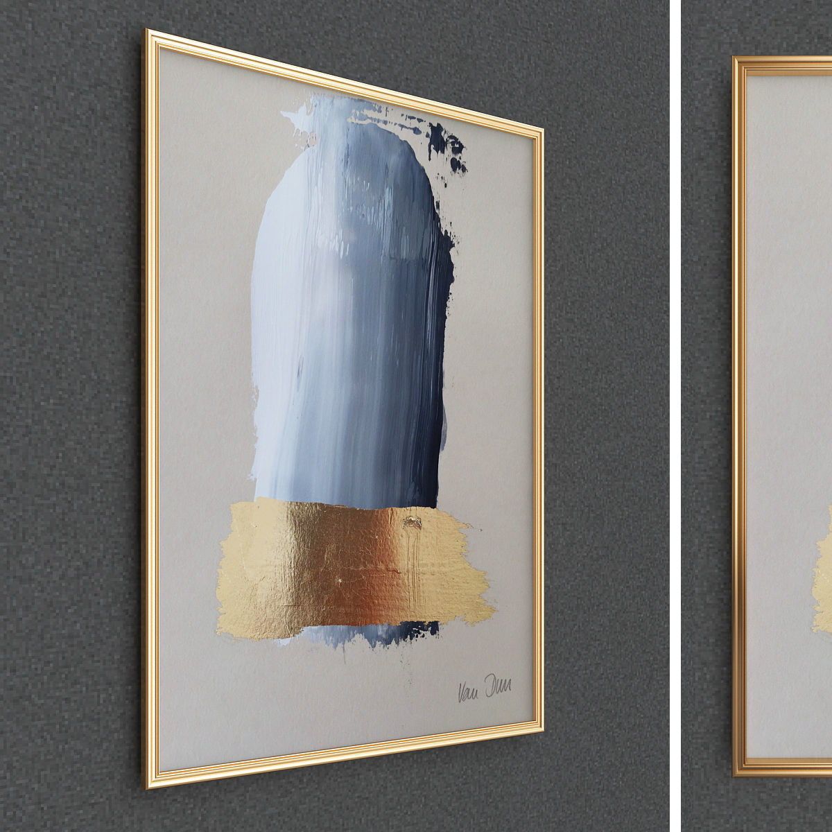 Modern contemporary gold white painting  canvas  3D model_2