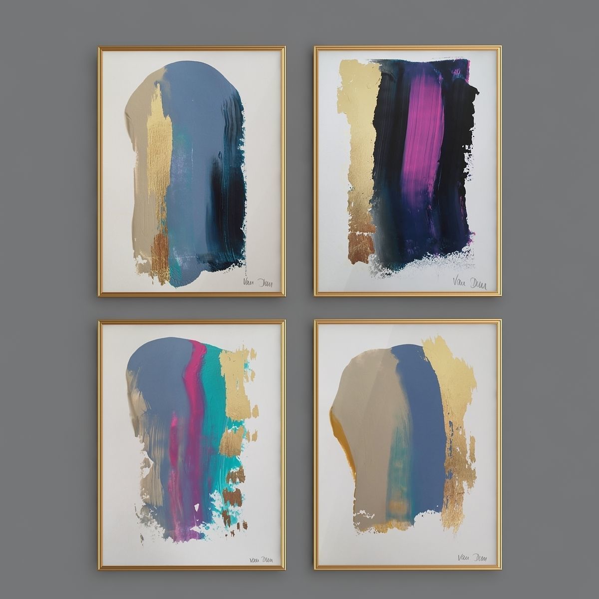 Modern contemporary gold white painting  canvas  3D model_1