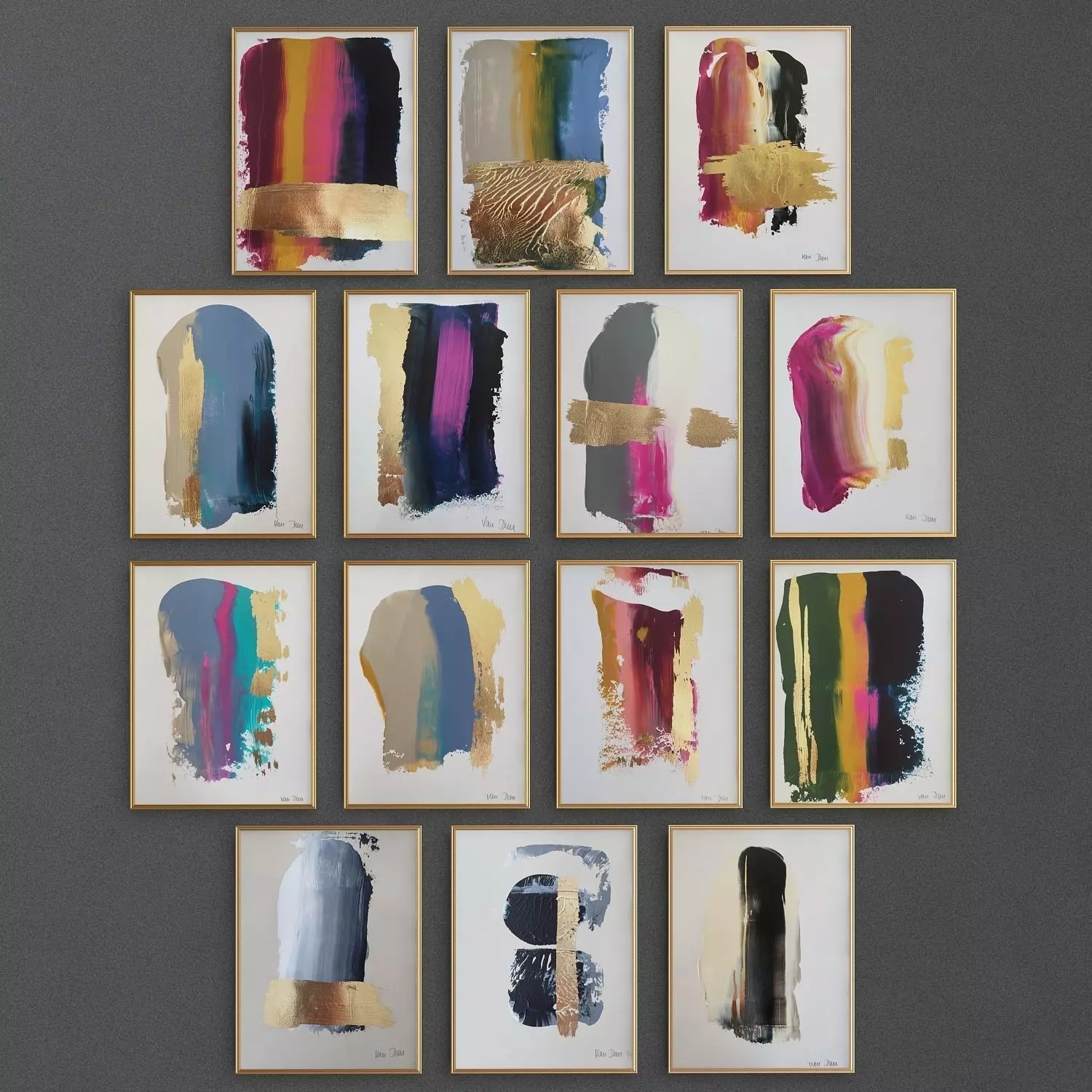 Modern contemporary gold white painting  canvas  3D model_0