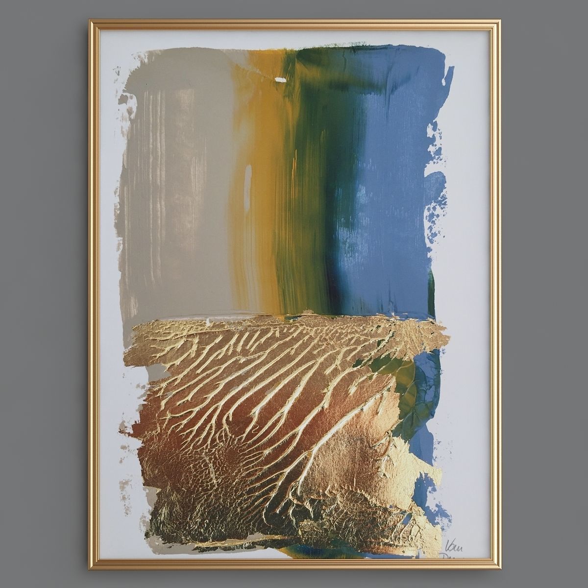Modern contemporary gold white painting  canvas  3D model_3