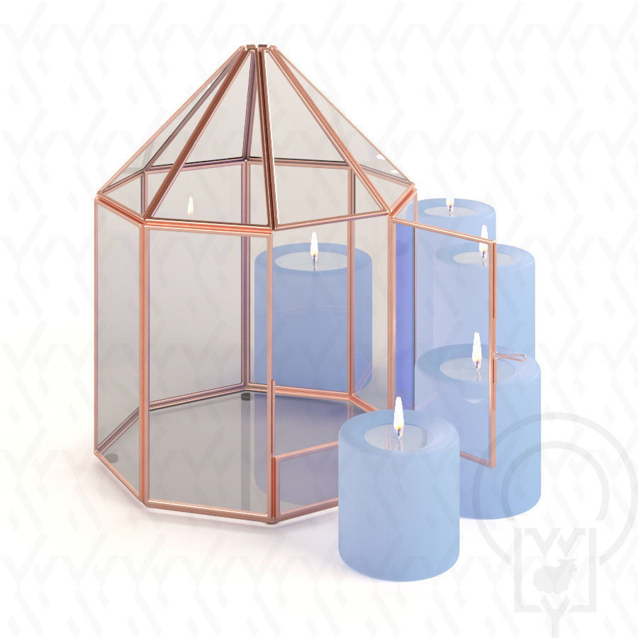 Glass tabletop gazebo Octagon Low-poly 3D model_3